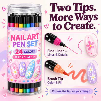 24 Colors Dual Ended Nail Art Pens Set