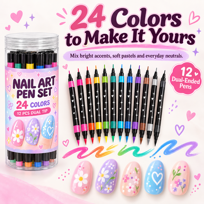 24 Colors Dual Ended Nail Art Pens Set