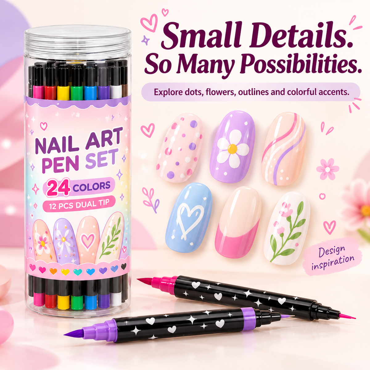 24 Colors Dual Ended Nail Art Pens Set