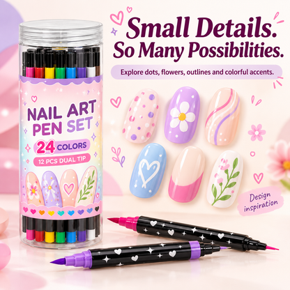 24 Colors Dual Ended Nail Art Pens Set