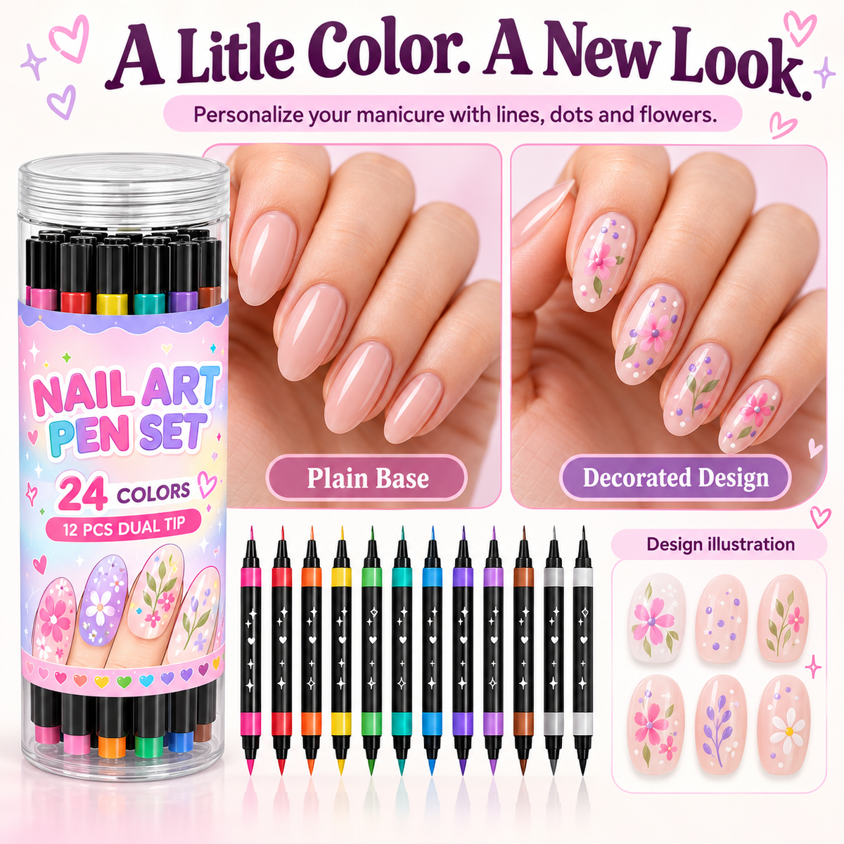24 Colors Dual Ended Nail Art Pens Set