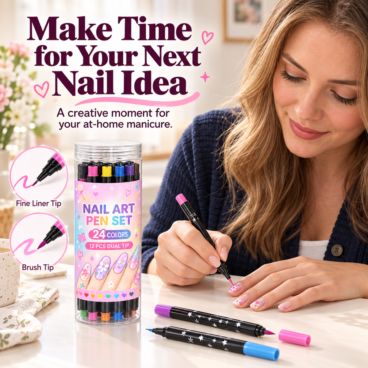 24 Colors Dual Ended Nail Art Pens Set