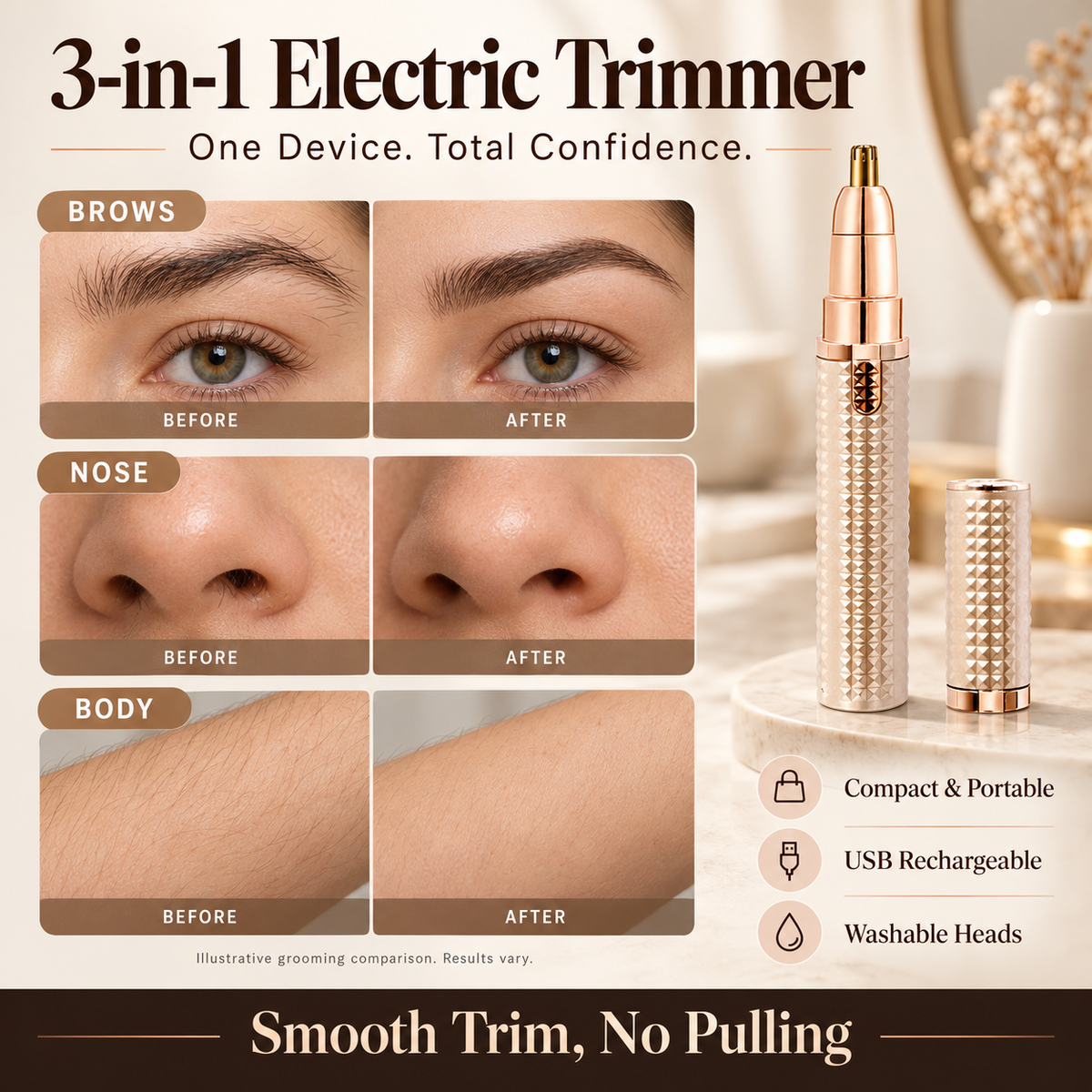 Portable Electric Eyebrow Trimmer – Interchangeable Heads