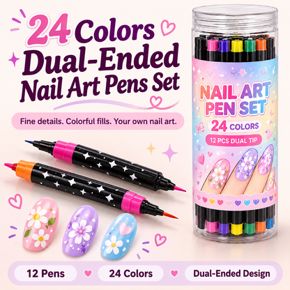 24 Colors Dual Ended Nail Art Pens Set