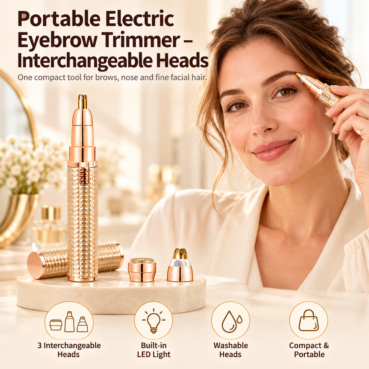 Portable Electric Eyebrow Trimmer – Interchangeable Heads