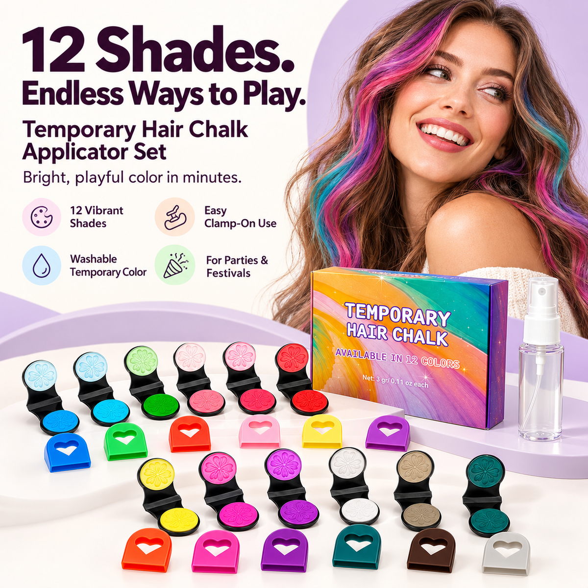 12-Color Temporary Hair Chalk Applicator Set