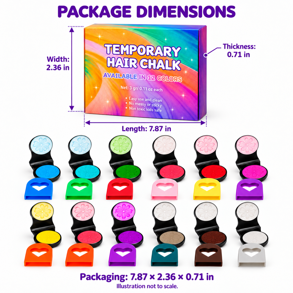 12-Color Temporary Hair Chalk Applicator Set