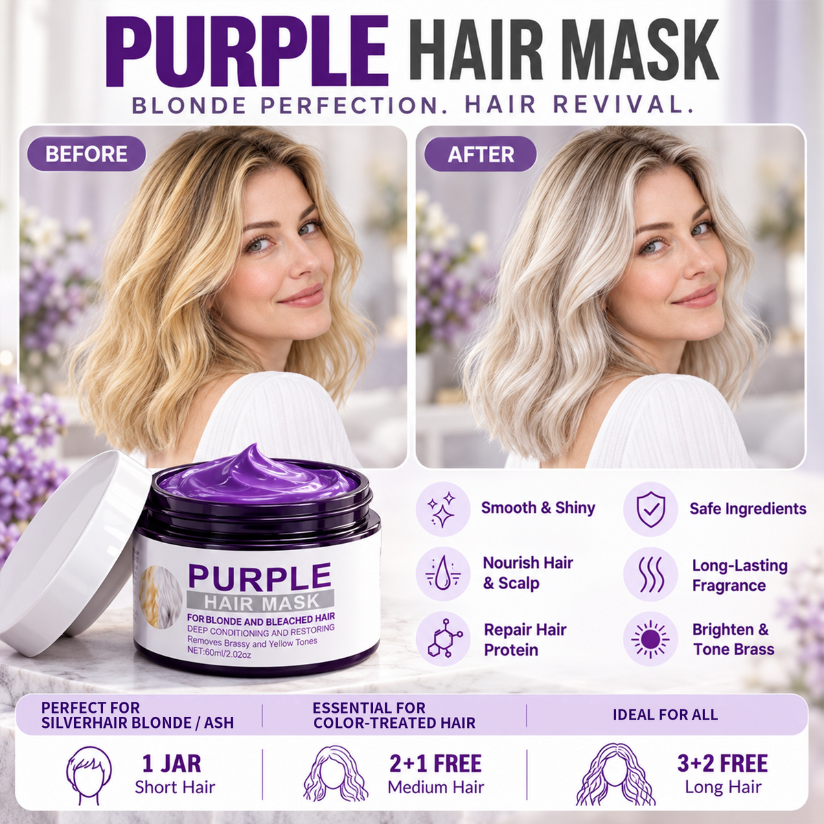 Purple Hair Mask – Tone Balancing & Moisturizing Care for Blonde and Bleached Hair