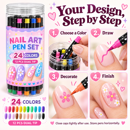 24 Colors Dual Ended Nail Art Pens Set